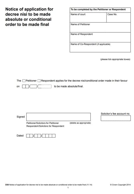 D36 application form to get a decree absolute
